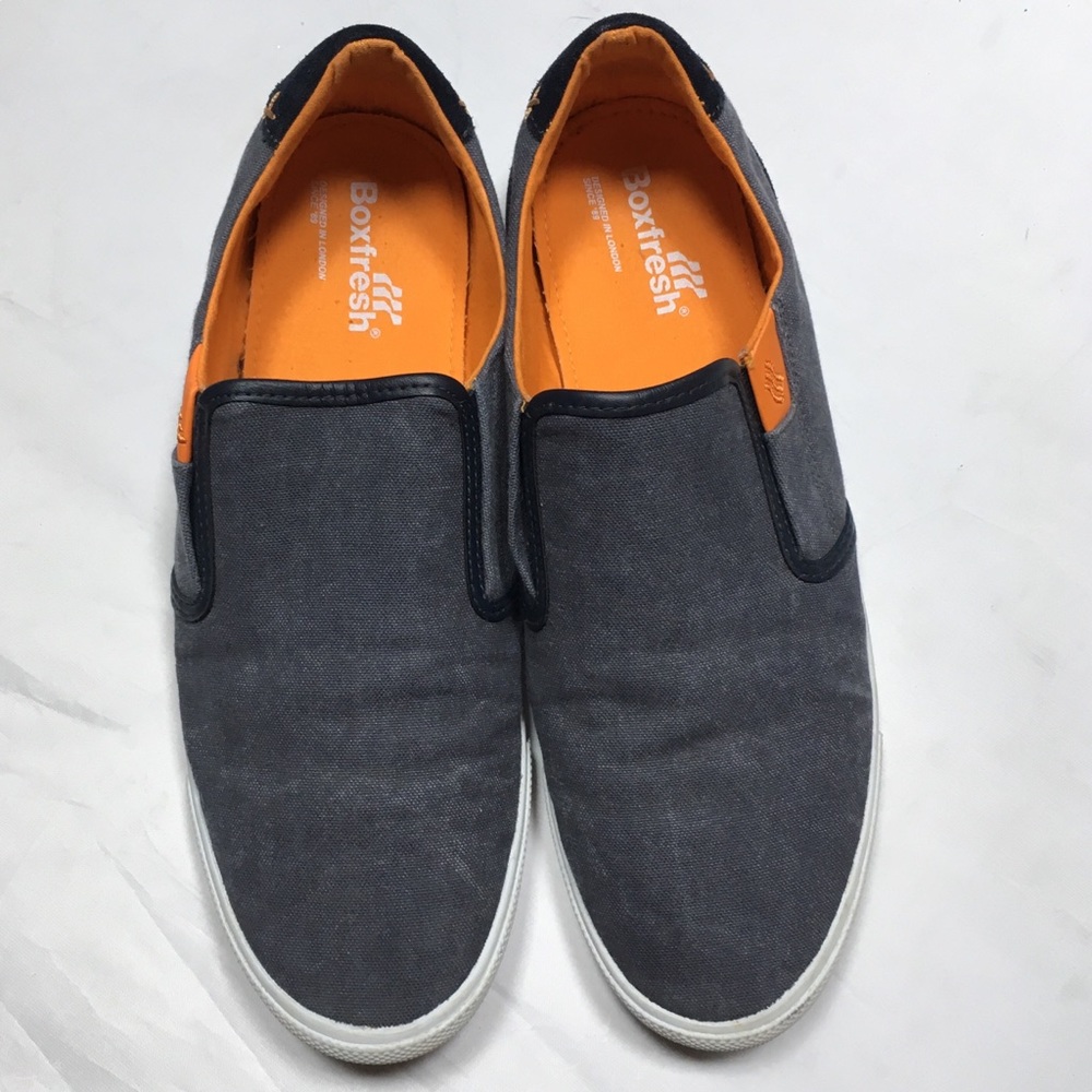 Boxfresh grey/orange men’s canvas loafers, size 9